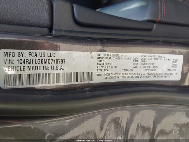 Продажа на аукционе авто 2021 Jeep Grand Cherokee Trailhawk 4x4, vin: 1C4RJFLG6MC710797, номер лота: 44831609