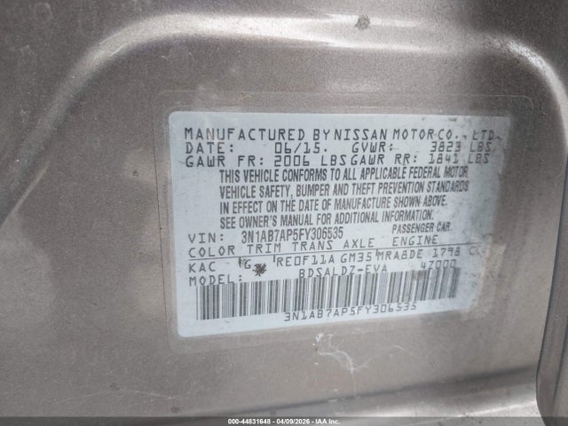 Aukcja sprzedaży 2015 Nissan Sentra Sv, vin: 3N1AB7AP5FY306535, numer aukcji: 44831648