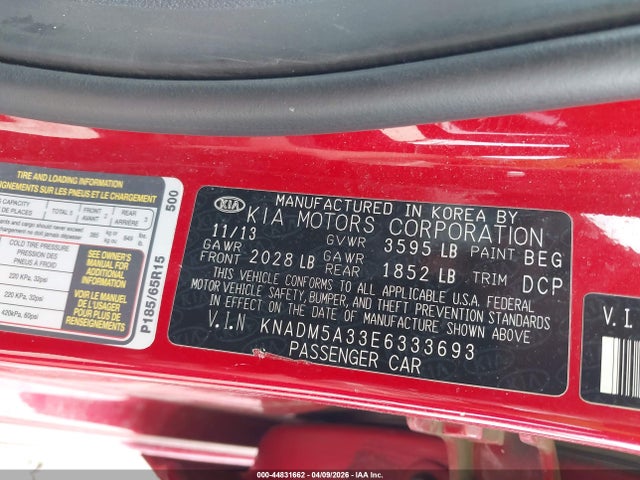 KIA RIO LX 2014 KNADM5A33E6333693 Image 9
