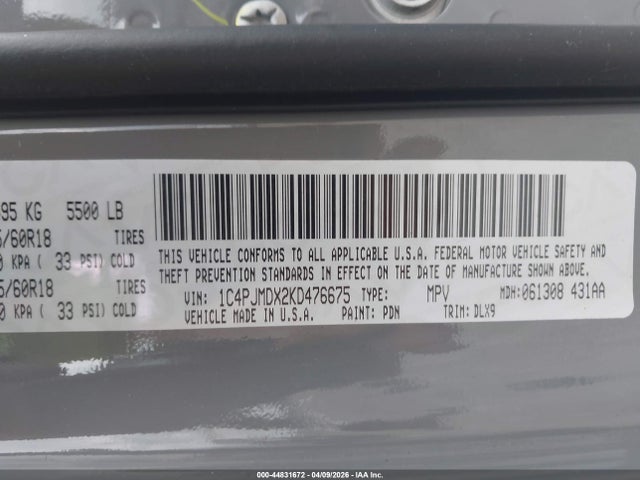 2019 Jeep Cherokee Limited 4x4 მანქანა იყიდება აუქციონზე, vin: 1C4PJMDX2KD476675, აუქციონის ნომერი: 44831672