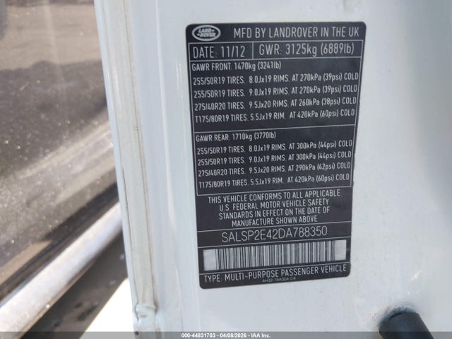 Продажа на аукционе авто 2013 Land Rover Range Rover Sport Supercharged, vin: SALSP2E42DA788350, номер лота: 44831703