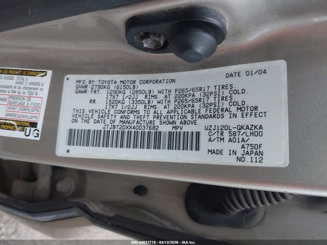 2004 LEXUS GX 470 JTJBT20XX40037682 Photo 8