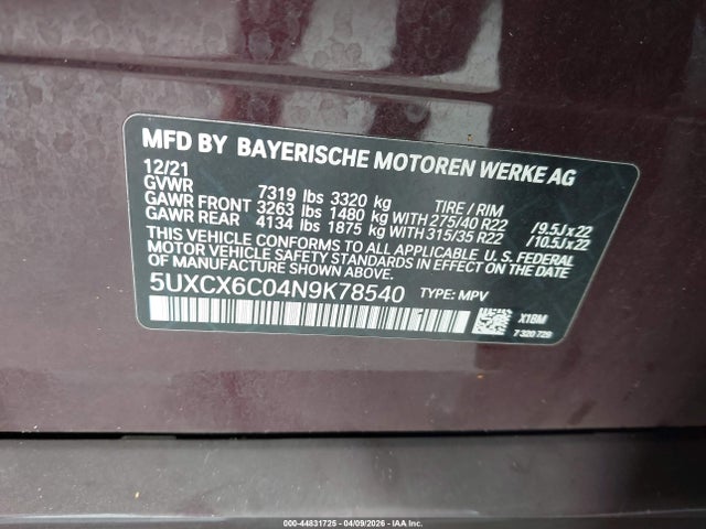 2022 BMW X7 5UXCX6C04N9K78540 Photo 8