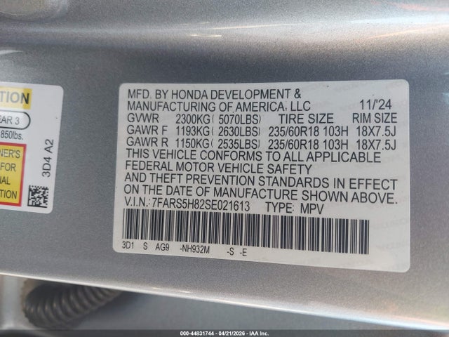 Aukcja sprzedaży 2025 Honda Cr-v Hybrid Sport-l, vin: 7FARS5H82SE021613, numer aukcji: 44831744