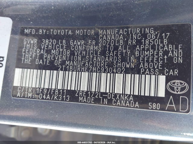 Продажа на аукционе авто 2017 Toyota Corolla Le, vin: 2T1BURHE7HC930402, номер лота: 44831763
