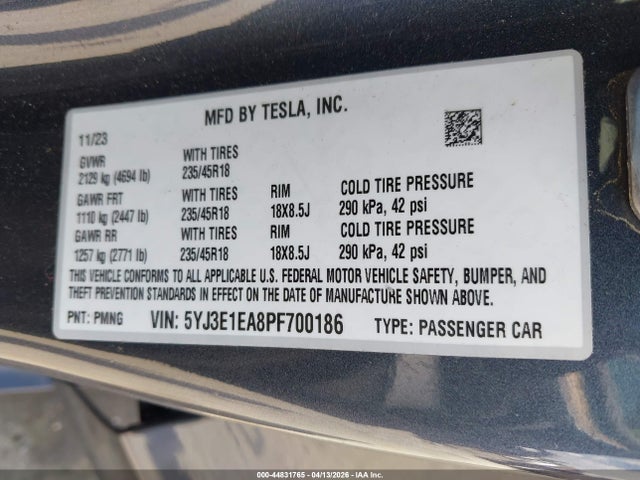 Aukcja sprzedaży 2023 Tesla Model 3 Rear-wheel Drive, vin: 5YJ3E1EA8PF700186, numer aukcji: 44831765