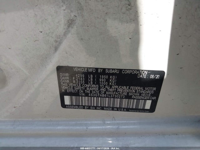 2020 Subaru Impreza 5-door მანქანა იყიდება აუქციონზე, vin: 4S3GTAB61L3730273, აუქციონის ნომერი: 44831771