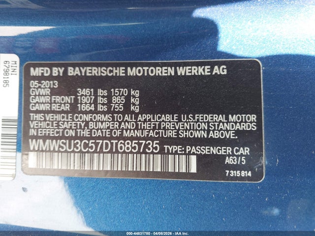 2013 MINI HARDTOP WMWSU3C57DT685735 Photo 8