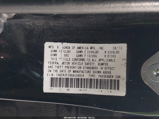 Продажа на аукционе авто 2016 Honda Accord Lx, vin: 1HGCR2F38GA006604, номер лота: 44831793