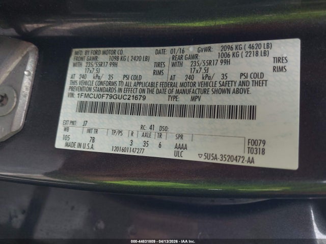 1FMCU0F79GUC21679 Ford ESCAPE S