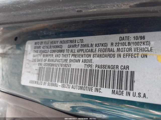 44831817 :رقم المزاد ، 4S3BG6852V7616241 vin ، 1997 Subaru Legacy Outback/outback Limited مزاد بيع
