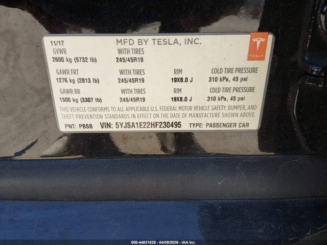 Продаж на аукціоні авто 2017 Tesla Model S 100d/60d/75d/90d/p100d, vin: 5YJSA1E22HF230495, номер лоту: 44831826