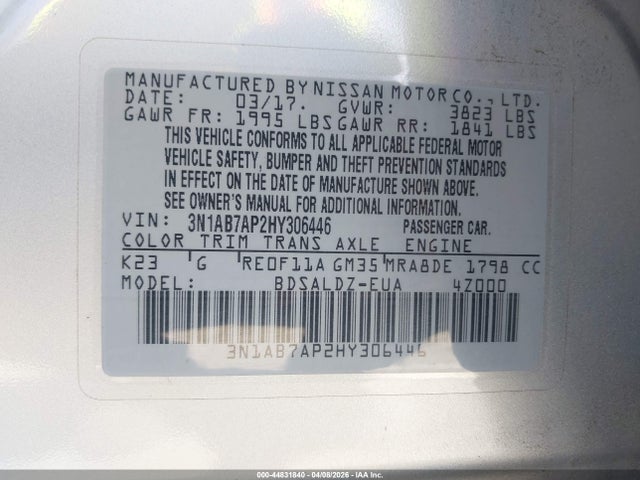 Nissan SENTRA SV 2017 3N1AB7AP2HY306446 Image 9