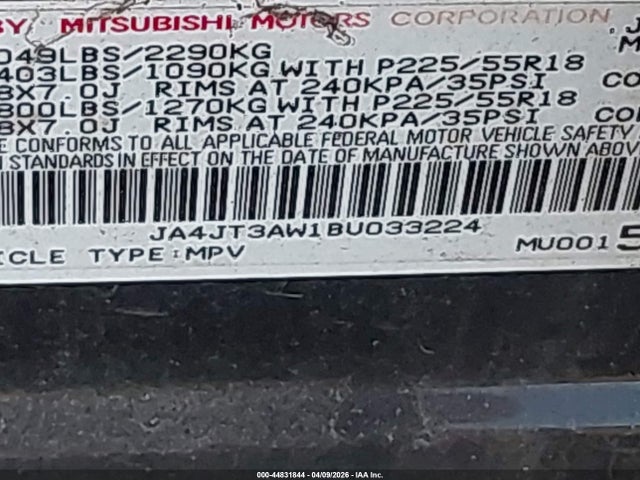 Aukcja sprzedaży 2011 Mitsubishi Outlander Se, vin: JA4JT3AW1BU033224, numer aukcji: 44831844