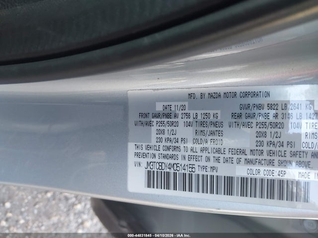 Auction sale of the 2021 Mazda Cx-9 Grand Touring, vin: JM3TCBDY4M0514155, lot number: 44831845