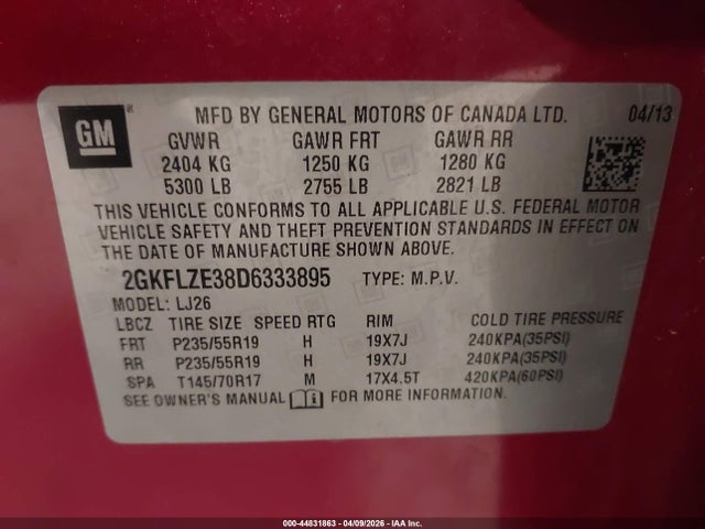 Aukcja sprzedaży 2013 Gmc Terrain Denali, vin: 2GKFLZE38D6333895, numer aukcji: 44831863