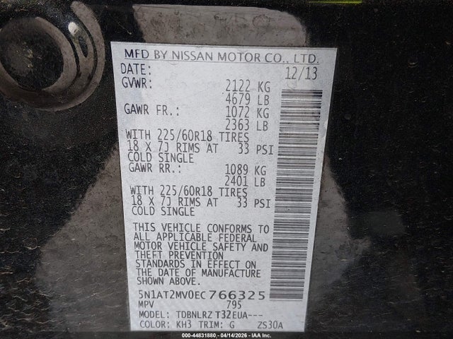 5N1AT2MV0EC766325 Nissan Rogue Sl