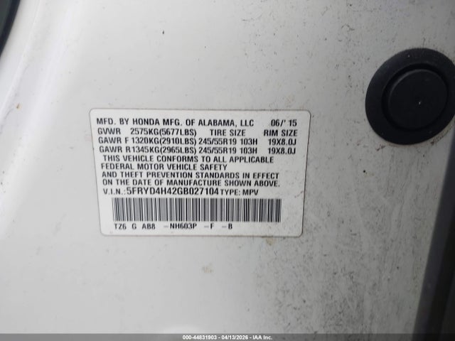 Продажа на аукционе авто 2016 Acura Mdx, vin: 5FRYD4H42GB027104, номер лота: 44831903