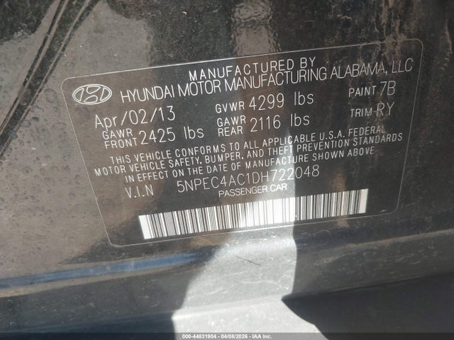 Продажа на аукционе авто 2013 Hyundai Sonata Se, vin: 5NPEC4AC1DH722048, номер лота: 44831904