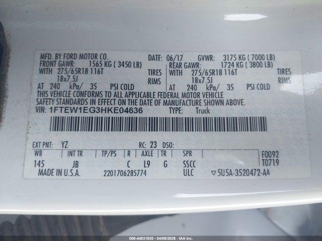 Aukcja sprzedaży 2017 Ford F-150 Xlt, vin: 1FTEW1EG3HKE04636, numer aukcji: 44831920