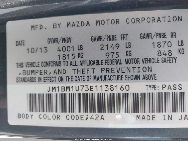 Продажа на аукционе авто 2014 Mazda Mazda3, vin: JM1BM1U73E1138160, номер лота: 44831960