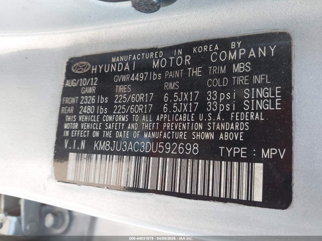 Aukcja sprzedaży 2013 Hyundai Tucson Gls, vin: KM8JU3AC3DU592698, numer aukcji: 44831979