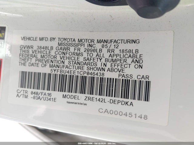 2012 TOYOTA COROLLA 5YFBU4EE1CP046438 Photo 8