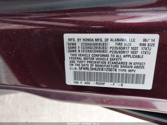 Honda Odyssey Ex-l 2014 5FNRL5H62EB125076 Image 9