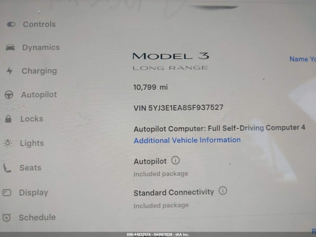 2025 Tesla Model 3 Long Range Rear-wheel Drive/standard Rear-wheel Drive მანქანა იყიდება აუქციონზე, vin: 5YJ3E1EA8SF937527, აუქციონის ნომერი: 44832024