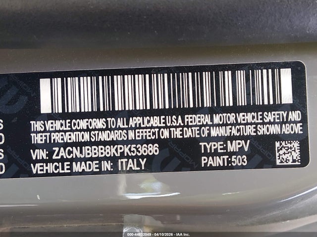 2019 Jeep Renegade Altitude 4x4 მანქანა იყიდება აუქციონზე, vin: ZACNJBBB8KPK53686, აუქციონის ნომერი: 44832049