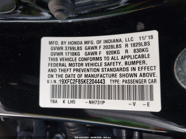 Honda Civic Sport 2019 19XFC2F85KE204443 Image 9