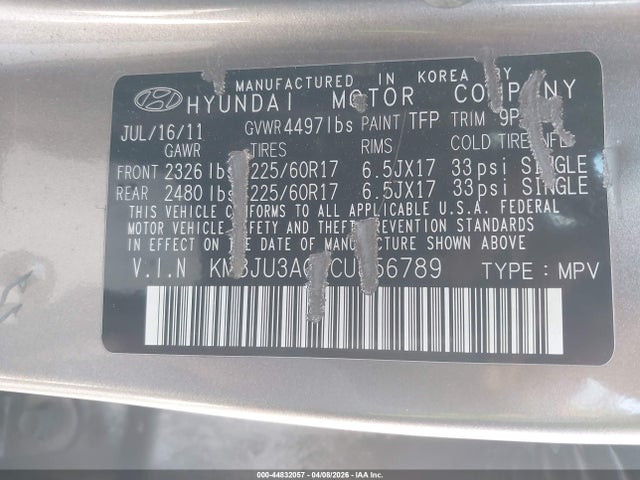2012 Hyundai Tucson Gls მანქანა იყიდება აუქციონზე, vin: KM8JU3AC1CU356789, აუქციონის ნომერი: 44832057