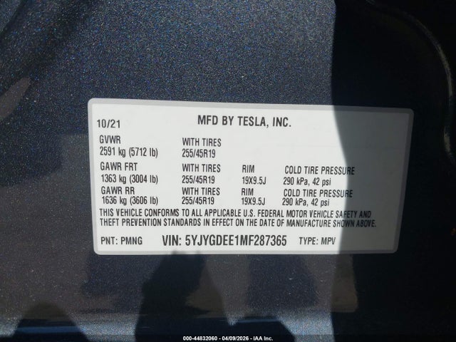 5YJYGDEE1MF287365 Tesla Model Y Long Range Dual Motor All-wheel Drive