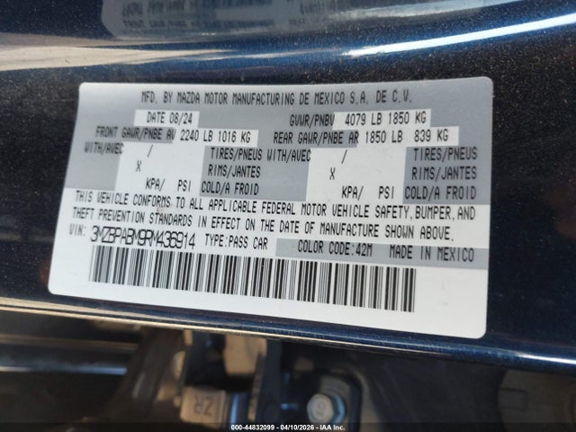 Aukcja sprzedaży 2024 Mazda Mazda3 2.5 S Select Sport, vin: 3MZBPABM9RM436914, numer aukcji: 44832099