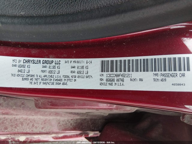 44832114 :رقم المزاد ، 1C3CCCAB0FN521211 vin ، 2015 Chrysler 200 Limited مزاد بيع