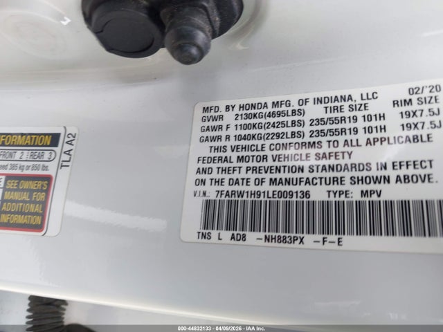 Aukcja sprzedaży 2020 Honda Cr-v 2wd Touring, vin: 7FARW1H91LE009136, numer aukcji: 44832133