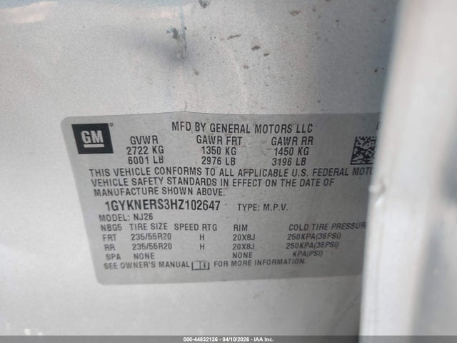 44832136 :رقم المزاد ، 1GYKNERS3HZ102647 vin ، 2017 Cadillac Xt5 Premium Luxury مزاد بيع