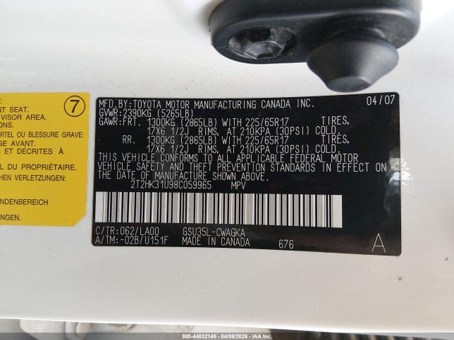 44832145 :رقم المزاد ، 2T2HK31U98C059965 vin ، 2008 Lexus Rx 350 مزاد بيع