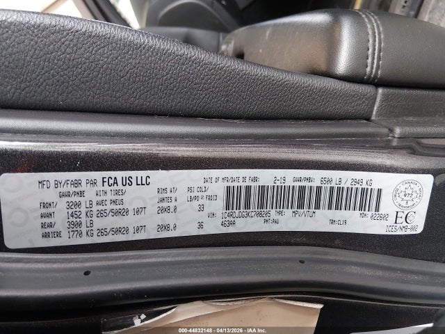 Aukcja sprzedaży 2019 Dodge Durango Gt, vin: 1C4RDJDG3KC708205, numer aukcji: 44832148