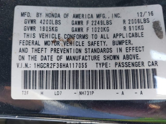 1HGCR2F36HA117055 Honda ACCORD LX