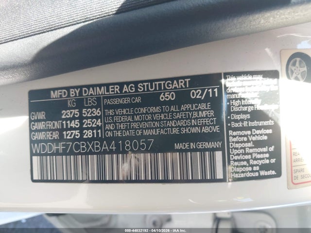 44832192 :رقم المزاد ، WDDHF7CBXBA418057 vin ، 2011 Mercedes-benz E 550 مزاد بيع