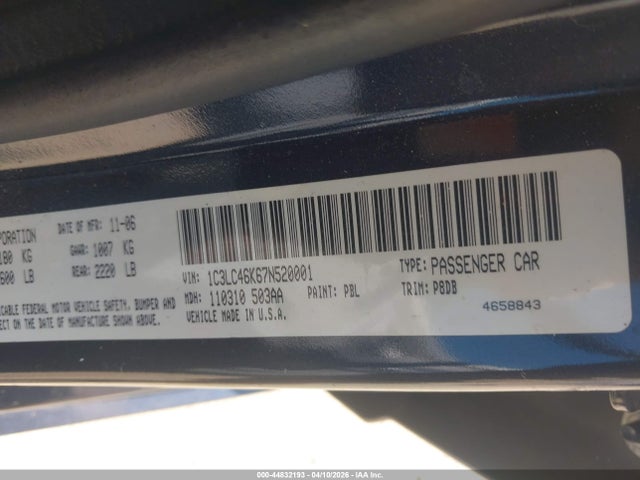Aukcja sprzedaży 2007 Chrysler Sebring, vin: 1C3LC46K67N520001, numer aukcji: 44832193