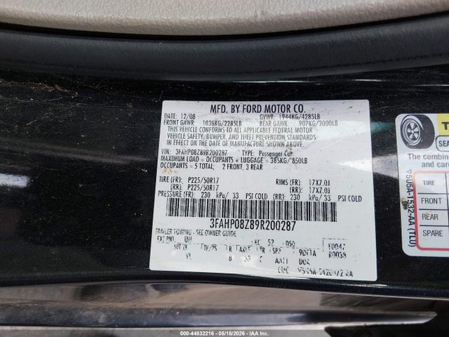 Продаж на аукціоні авто 2009 Ford Fusion Sel, vin: 3FAHP08Z89R200287, номер лоту: 44832216