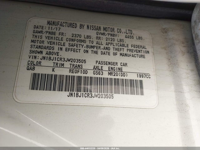 Aukcja sprzedaży 2018 Nissan Rogue Sport Sv, vin: JN1BJ1CR3JW203505, numer aukcji: 44832220