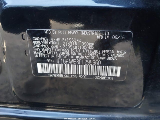 Auction sale of the 2015 Subaru Impreza 2.0i Sport Limited, vin: JF1GPAW68FH295960, lot number: 44832238