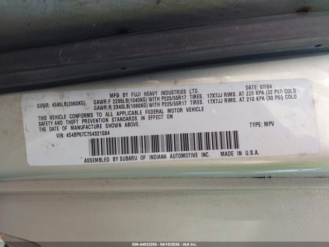 2005 SUBARU OUTBACK 4S4BP67C754321584 Photo 8