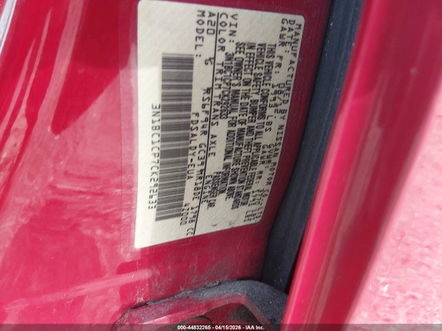 44832265 :رقم المزاد ، 3N1BC1CP7CK292633 vin ، 2012 Nissan Versa 1.8 S مزاد بيع