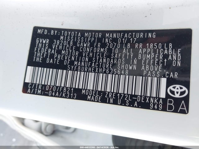 Toyota COROLLA LE 2017 5YFBURHEXHP635648 Image 9