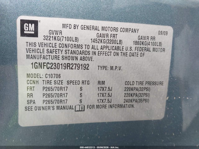Продаж на аукціоні авто 2009 Chevrolet Tahoe Lt2, vin: 1GNFC23019R279192, номер лоту: 44832313