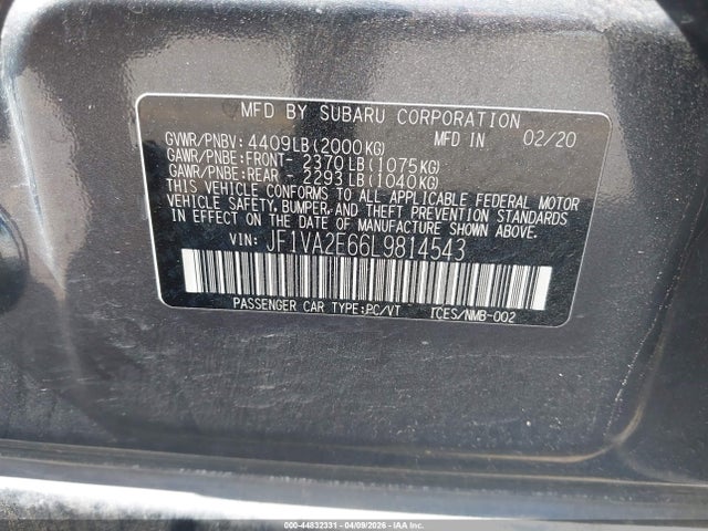 Subaru Wrx Sti 2020 JF1VA2E66L9814543 Image 9